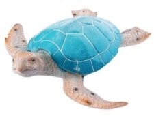 15 3/4 Inches Long Aqua Polystone Turtle Figurine