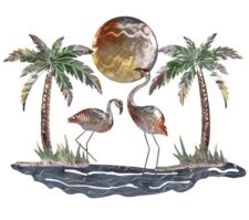 29 3/4 Inches Wide Metal Flamingos Island Wall Decor