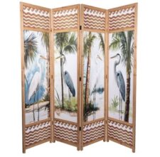 70 Inches H x 67 3/4 Inches W Double-Sided Heron Wooden Screen