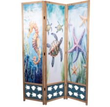 70 Inches H x 50 3/4 Inches W Double-Sided Sealife Wooden Screen