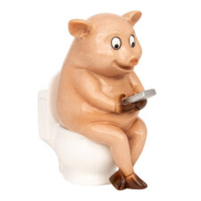 4 1/2 Inches High Pig Texting on Toilet Figurine