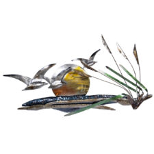 38 1/2 Inch Wide Wall Sculpture of Birds Over Dunes
