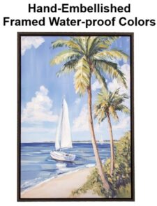 23 1/2 x 15 3/4 Inches Assortment Of Three Framed Sailboat Hand-Embellished Giclee Canvas Print