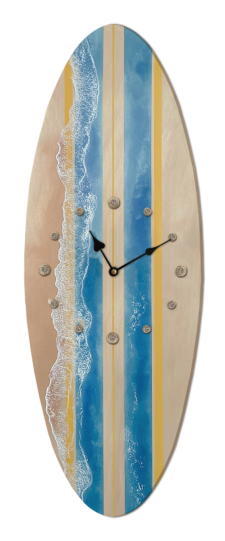 27 1/2 Inches High Wooden Surfboard Wall Clock