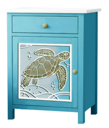 23 1/2 x 15 3/4 x 30 1/2 Inches Turtle Door Aqua Cabinet