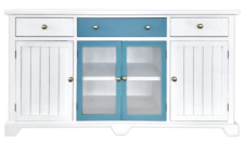 70 Inches Wide White and Blue Cabinet with Doors and Drawers