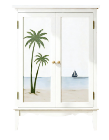 31 1/2 x 15 3/4 x 47 1/4 Inches Cabinet with Palm Tree Scene Doors