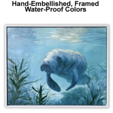 19 1/2 x 15 3/4 Inch Assortment Of Two Framed Manatee Hand-Embellished Giclee Canvas Print